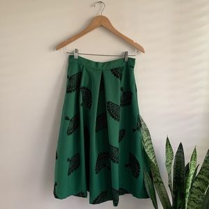 Tatyana 50s Inspired Pin Up Style Skirt Green with Black Velvet Fan Design